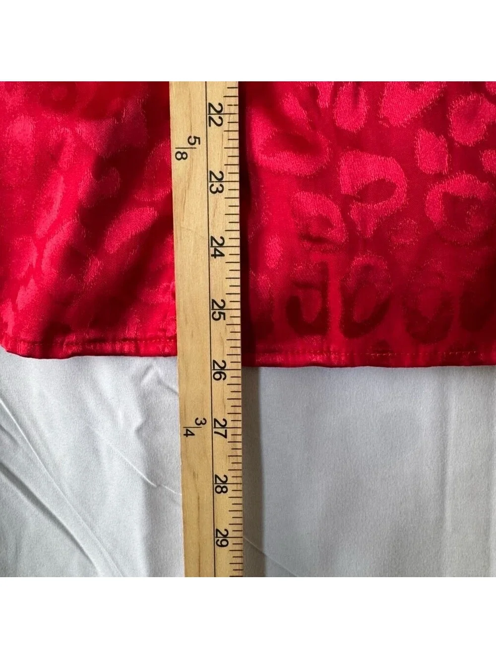 Pajama Top M Red Leopard Jacquard Satin Button Up Blouse Shirt